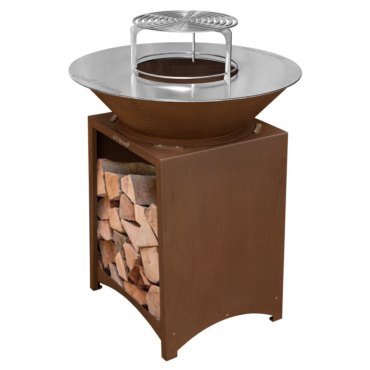 Brasero haut acier corten avec plaque et grille amovible inox barbecue plancha extérieur Ø 75 cm