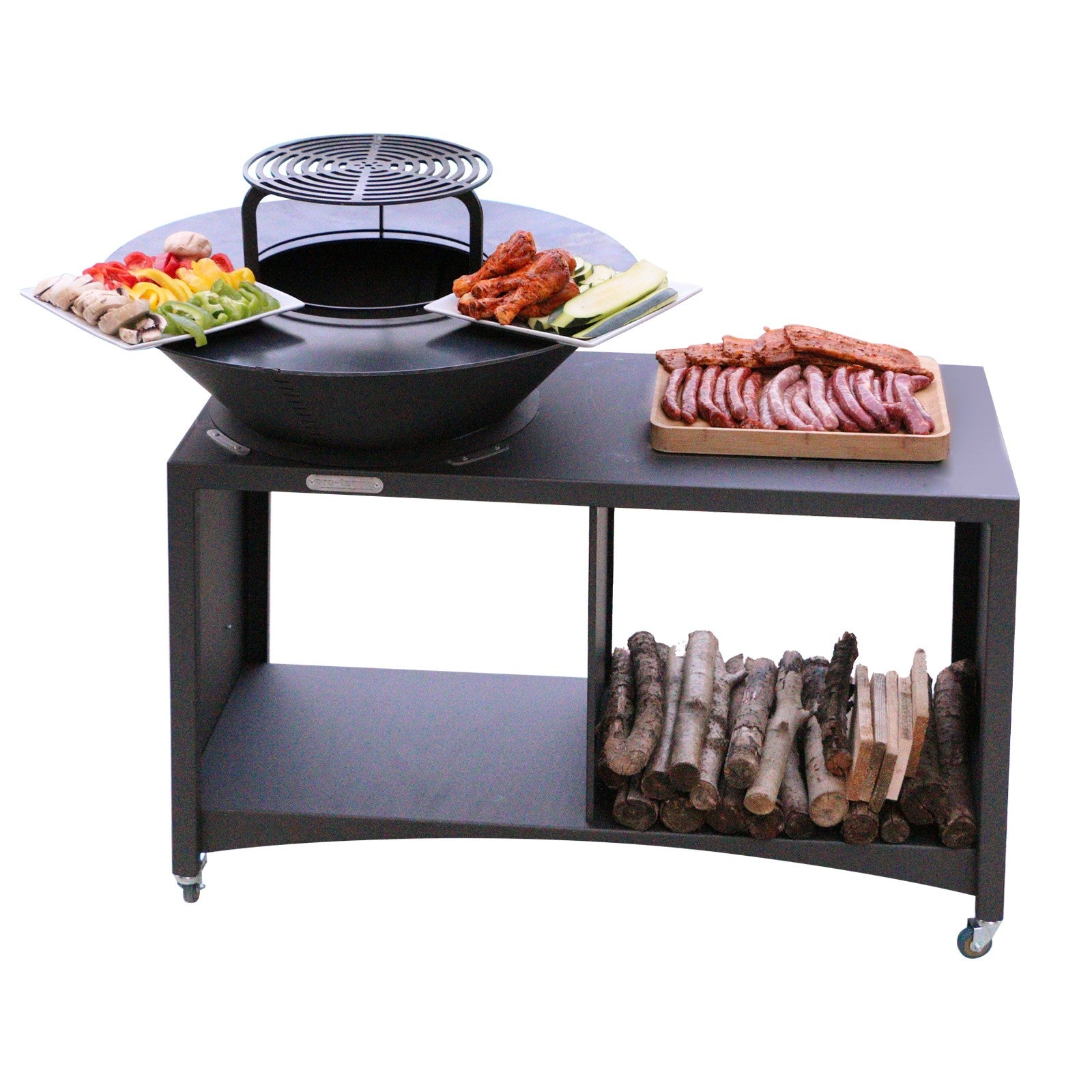 Brasero îlot avec plaque et grille amovible en acier barbecue plancha extérieur Ø 75 cm