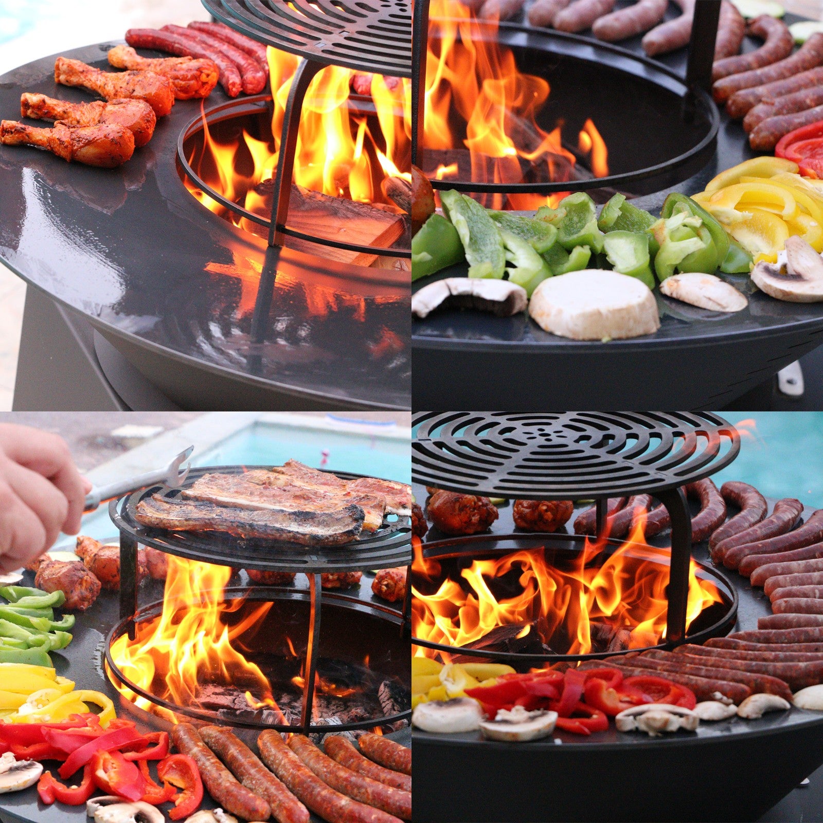Brasero îlot avec plaque et grille amovible en acier barbecue plancha extérieur Ø 75 cm