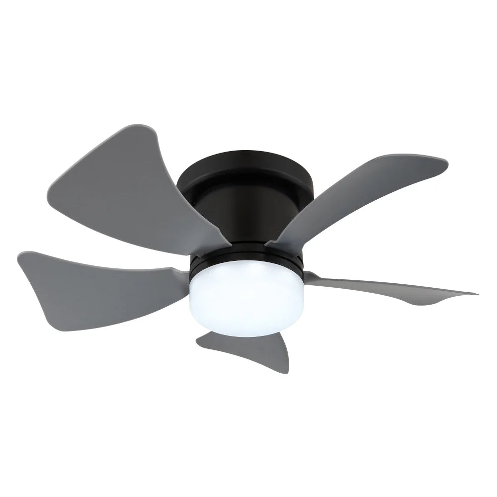 Ventilateur de plafond métal noir mat et lampe - Hines
