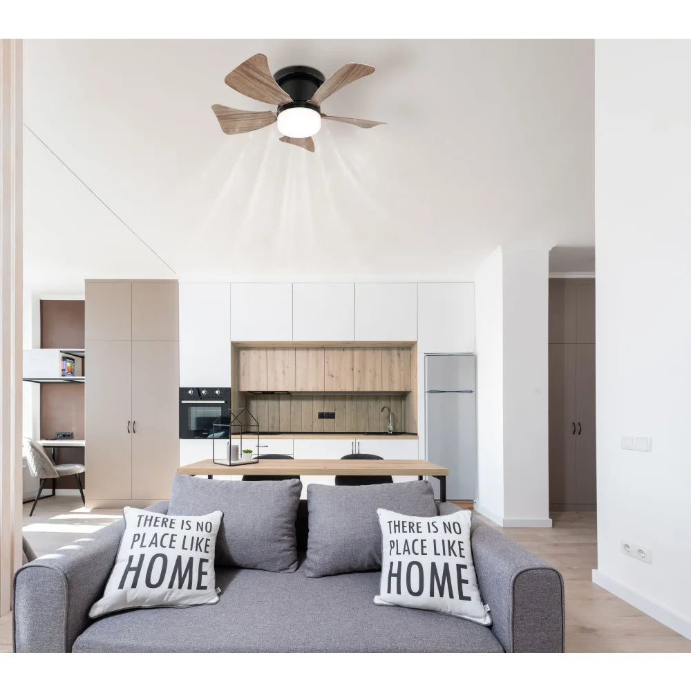 Ventilateur de plafond métal noir mat et lampe - Hines