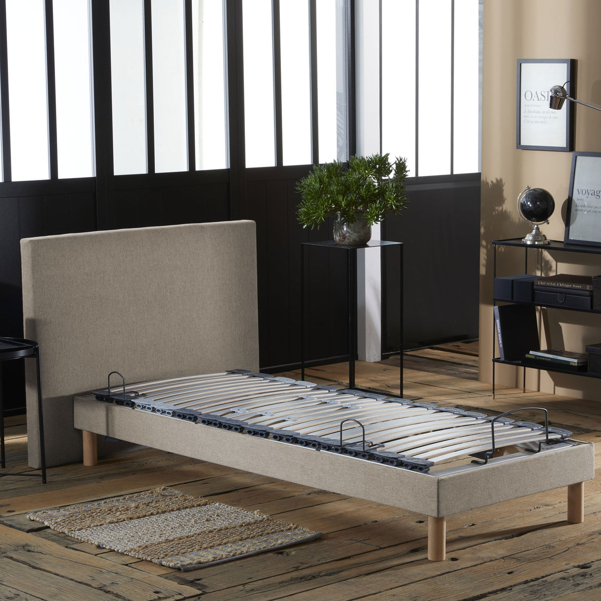 Lit électrique de relaxation multi lattes lisse Beige 90 x 200