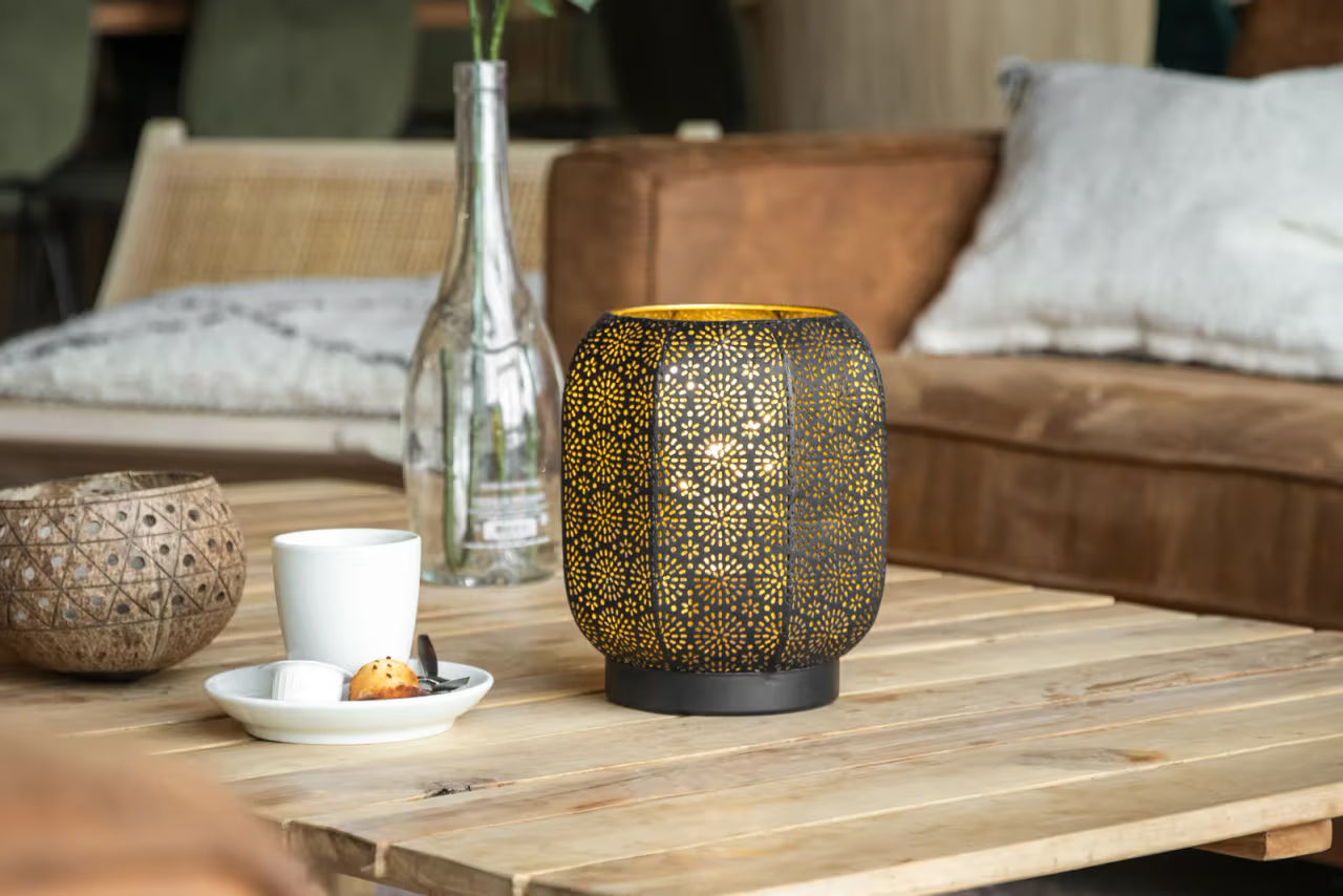 Lampe de table LED sans fil rechargeable Marrakech - noire / dorée - intérieur & extérieur