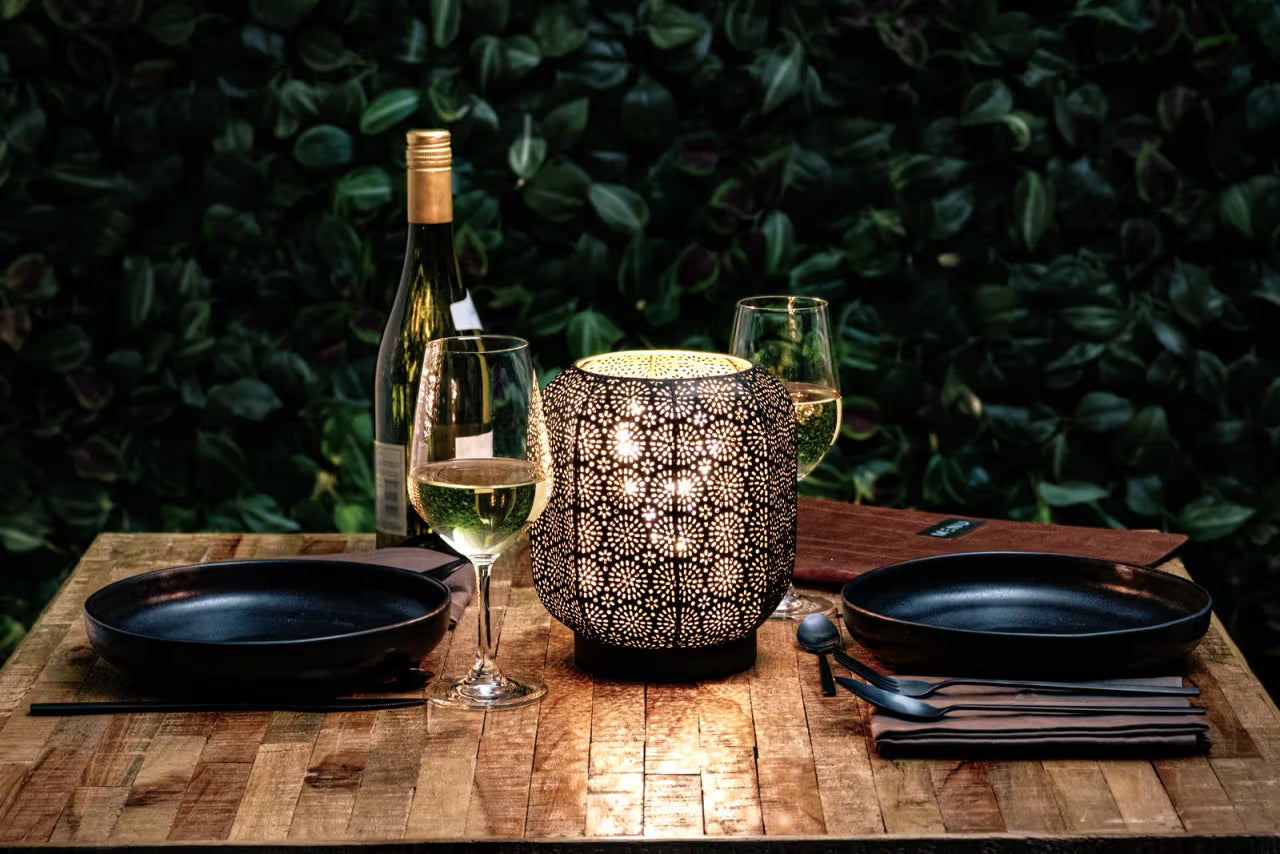 Lampe de table LED sans fil rechargeable Marrakech - noire / dorée - intérieur & extérieur