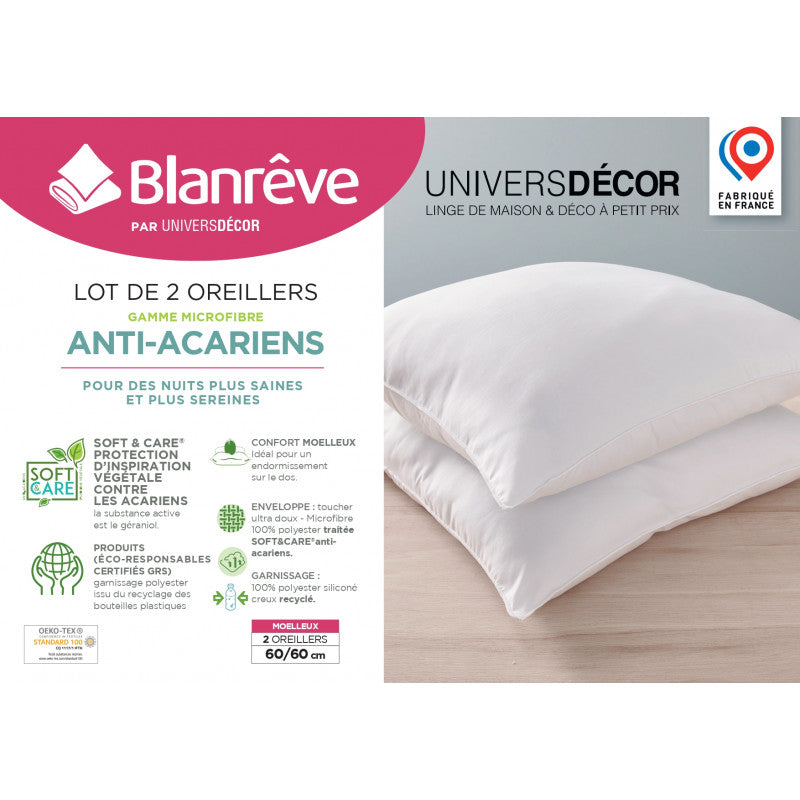 Lot de 2 oreillers Gamme Microfibre "Douceur"