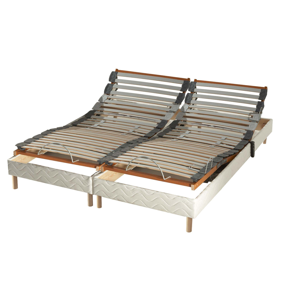 Lot de sommiers avec réglage fermeté au niveau lombaire 2x80 x 200