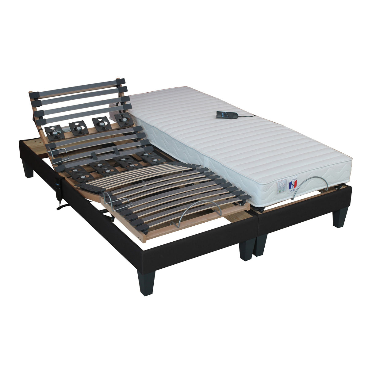 Lot de Sommiers lattes plus plots gris anthracite 2x80 x 200
