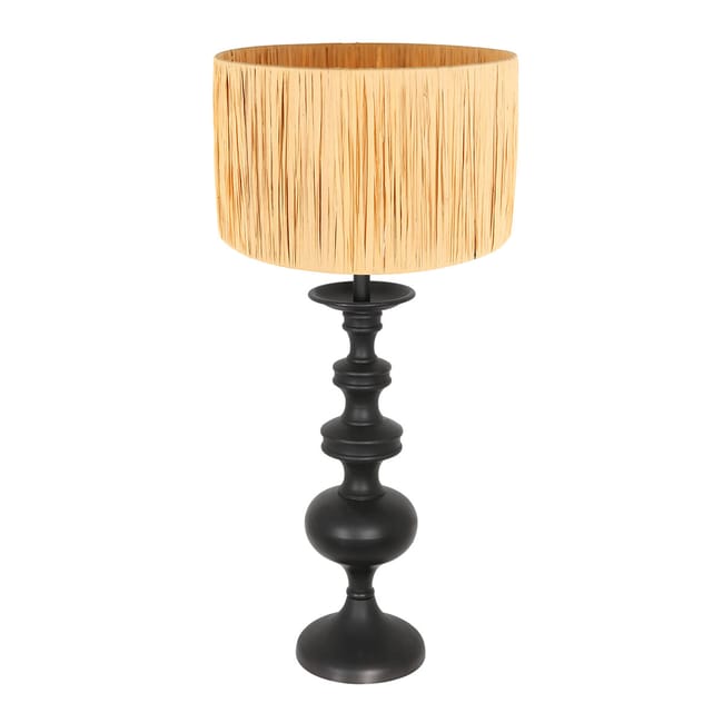 Lampe de table noire avec abat-jour en osier de couleur naturelle - Lyons
