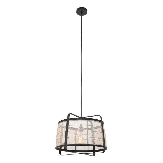 Lampe suspension noire bois tissus - Capos