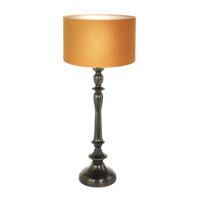 Lampe de table en bois  avec abat-jour en velours doré