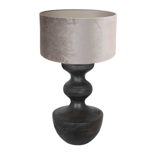 Lampe de table en bois noir avec abat-jour en velours gris