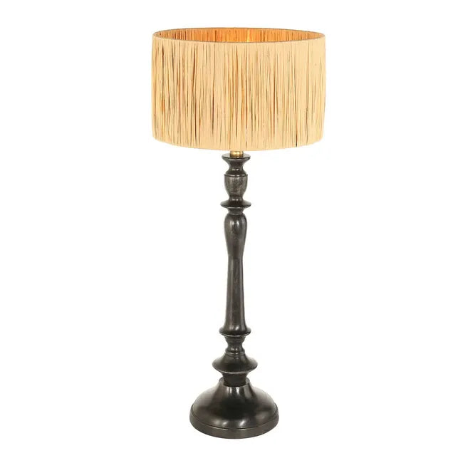 Lampe de table en bois  avec abat-jour en osier naturel
