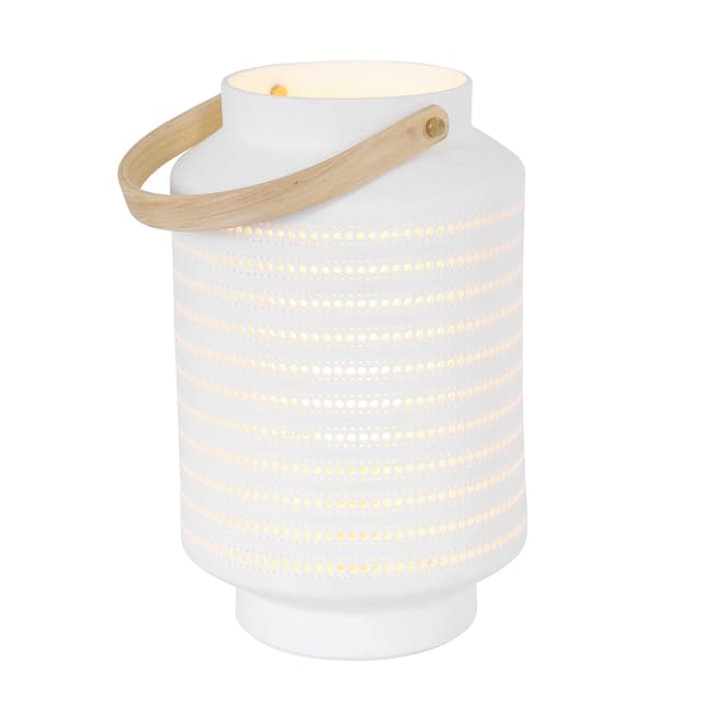 Lampe de table avec poignée en bois - Porcelaine