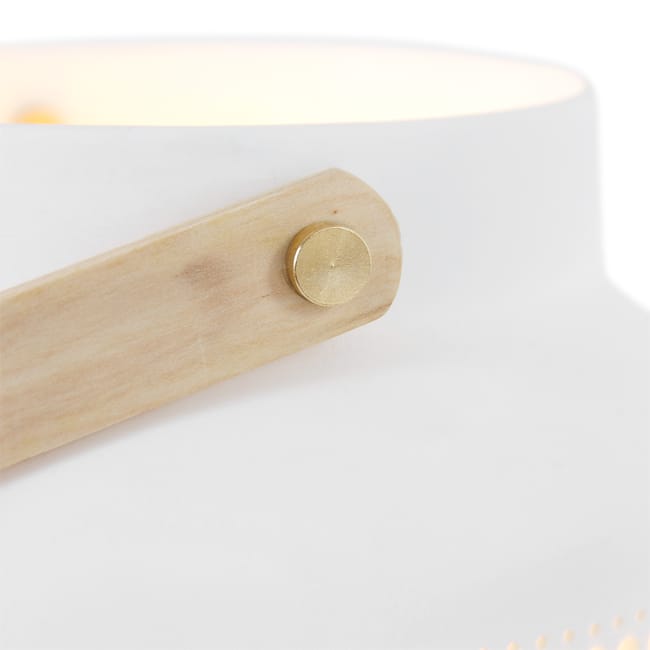 Lampe de table avec poignée en bois - Porcelaine