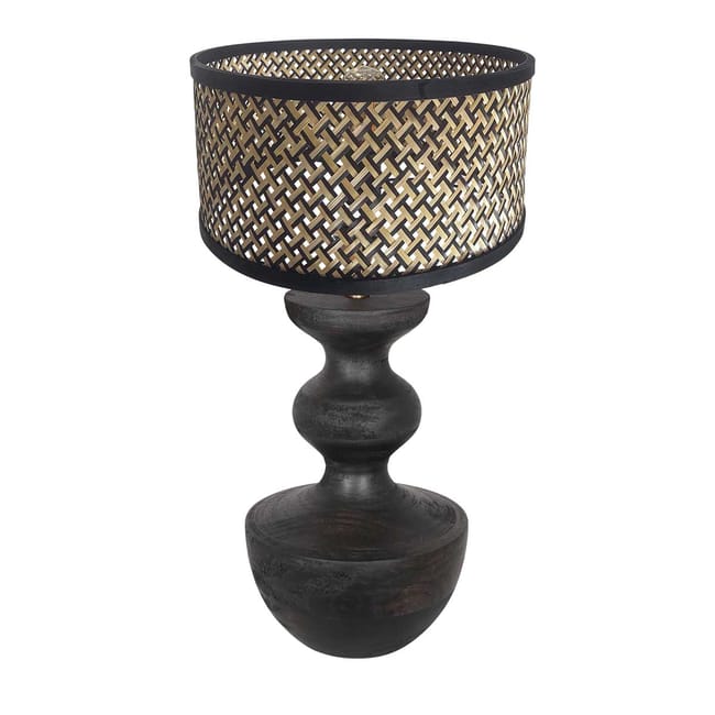 Lampe de table en bois noir avec abat-jour en bambou naturel & noir