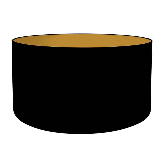 Lampe de table en bois noir avec abat-jour en lin noir et intérieur doré