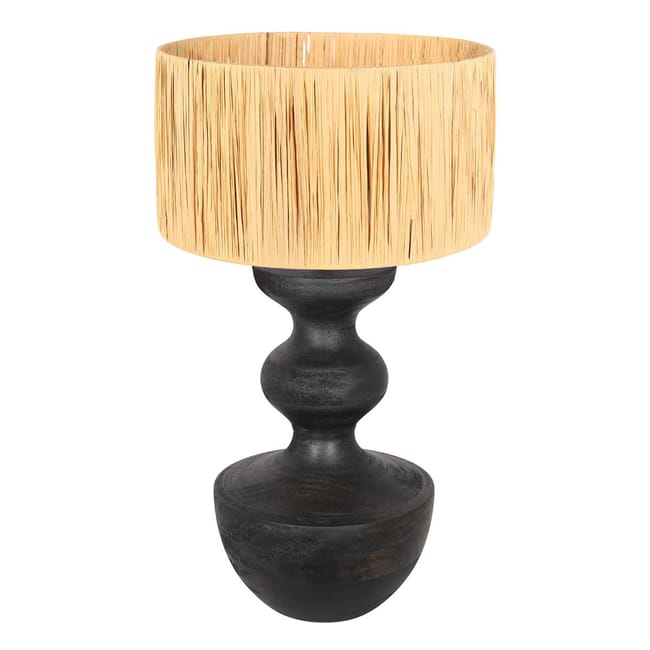 Lampe de table en bois noir avec abat-jour en osier naturel