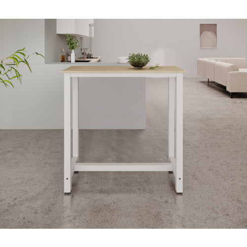 Table haute blanche & chêne - 100 X 100 cm - Anivia