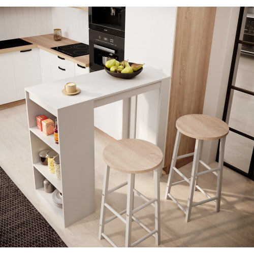 Table haute avec 2 tabourets blancs - 110 cm - Kala