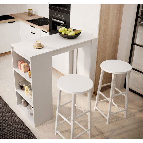 Table haute avec 2 tabourets blancs - 110 cm - Kala