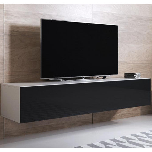 Meuble TV couleur blanc & noir  - 160 x 30 cm -  Leiko H2