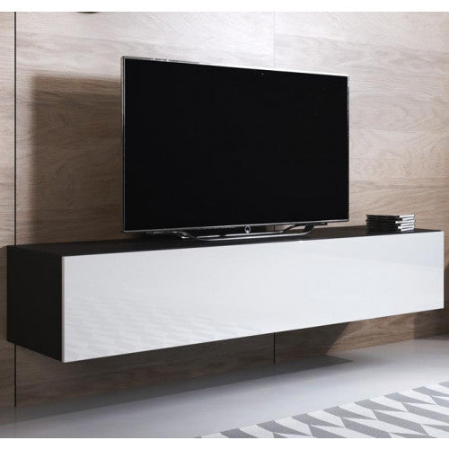 Meuble TV couleur noir & blanc  - 160 x 30 cm -  Leiko H2