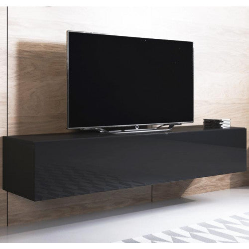 Meuble TV couleur noir  - 160 x 30 cm -  Leiko H2