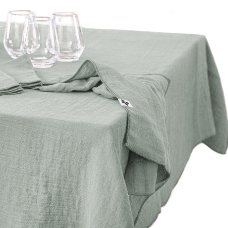 Nappe rectangle 150 x 350 cm Gaze de coton unie GAÏA Eucalyptus