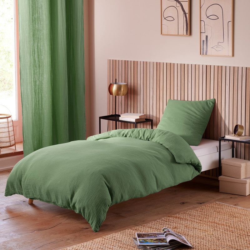 Pack Housse de couette Complet 3 Pièces Gaze de Coton 140 x 200 cm Dh 90 Olive