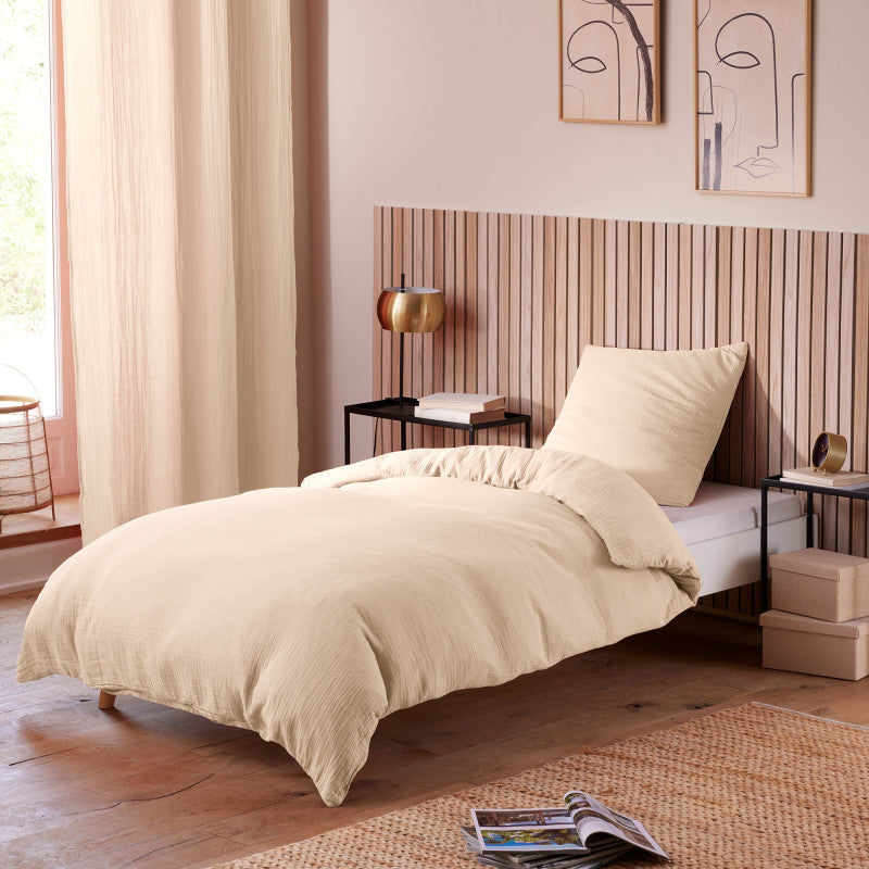Pack 3 Pièces Housse de couette Gaze de Coton 140 x 200 cm - Naturel