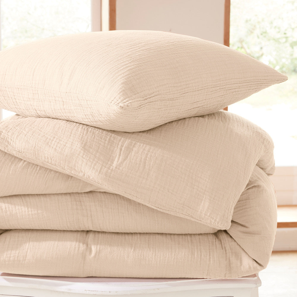 Pack 4 Pièces Housse de couette Gaze de Coton 240 x 220 cm - Naturel