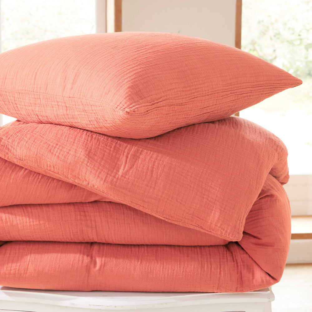 Pack 4 Pièces Housse de couette 260 x 240 cm - Gaze de Coton - Blush
