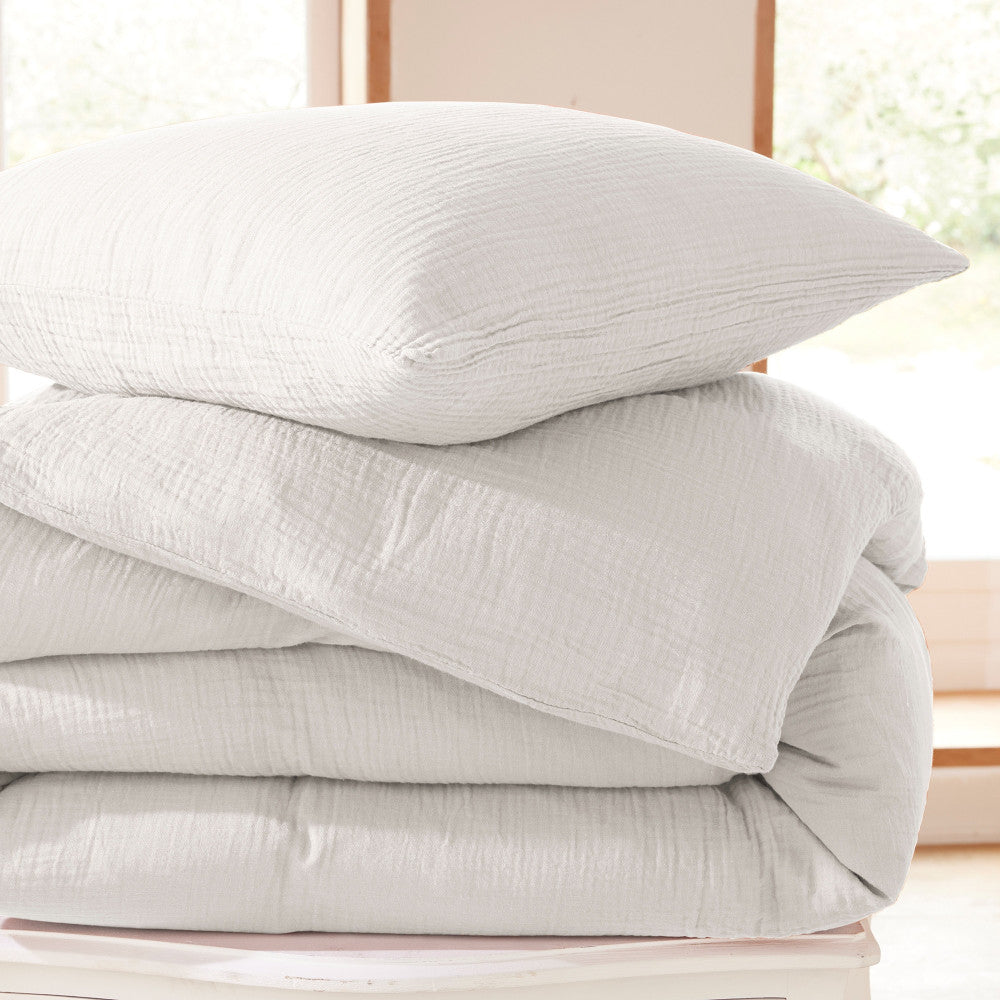 Pack 4 Pièces Housse de couette Gaze de Coton 260 x 240 cm - Neige