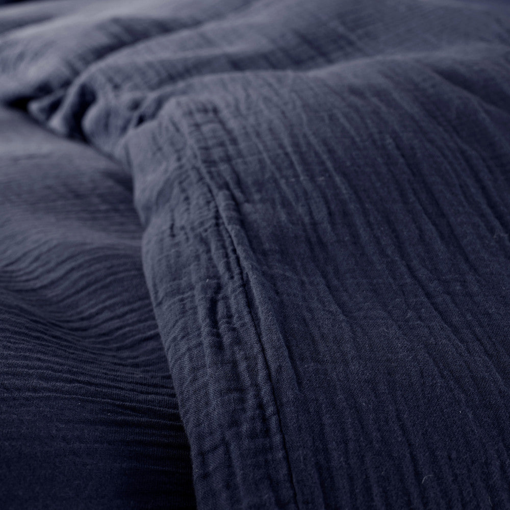 Pack 4 Pièces Housse de couette Gaze de Coton 260 x 240 cm - Bleu Nuit
