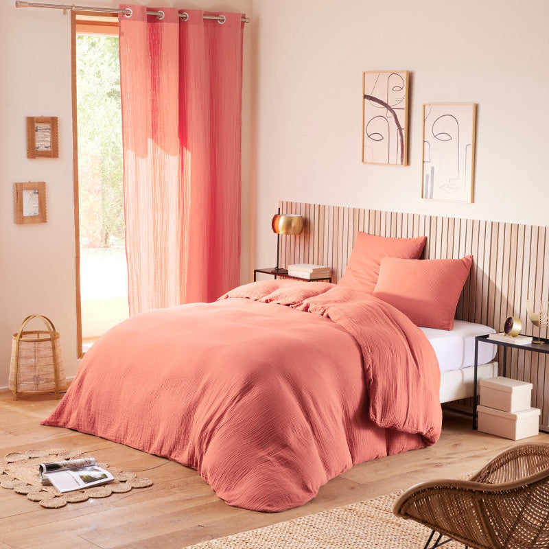 Pack 4 Pièces Housse de couette 260 x 240 cm - Gaze de Coton - Blush