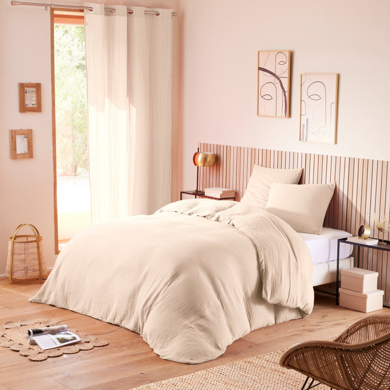 Pack 4 Pièces Housse de couette Gaze de Coton  260 x 240 cm - Naturel