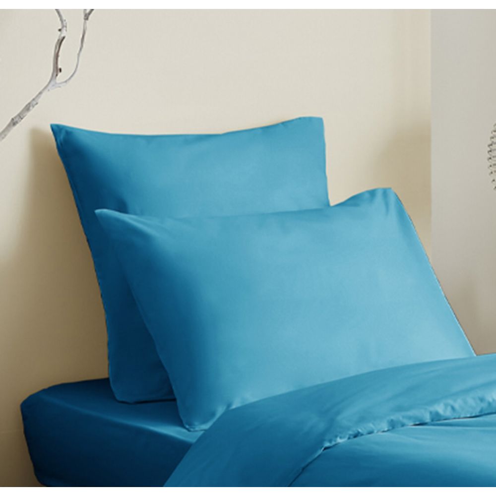 Pack 4 pièces Housse de couette 140 x 200 cm - Drap housse 90 x 190 cm - 2 taies d'oreiller - 100% coton / 57 fils/cm² - Turquoise