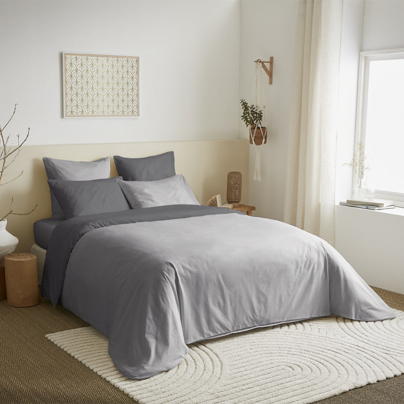 Pack 6 pièces Housse de couette 240 x 260 cm - 100% coton / 57 fils/cm² - Gris/Anthracite Bicolore
