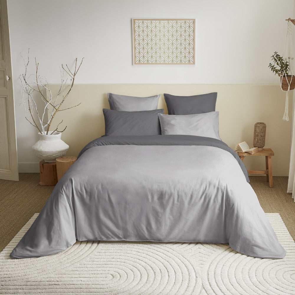 Pack 6 pièces Housse de couette 240 x 260 cm - 100% coton / 57 fils/cm² - Gris/Anthracite Bicolore