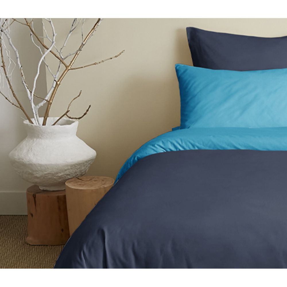 Pack 6 pièces Housse de couette 240 x 220 cm pour lit 140 x 190 cm - 100% coton / 57 fils/cm² - Marine/Turquoise réversible