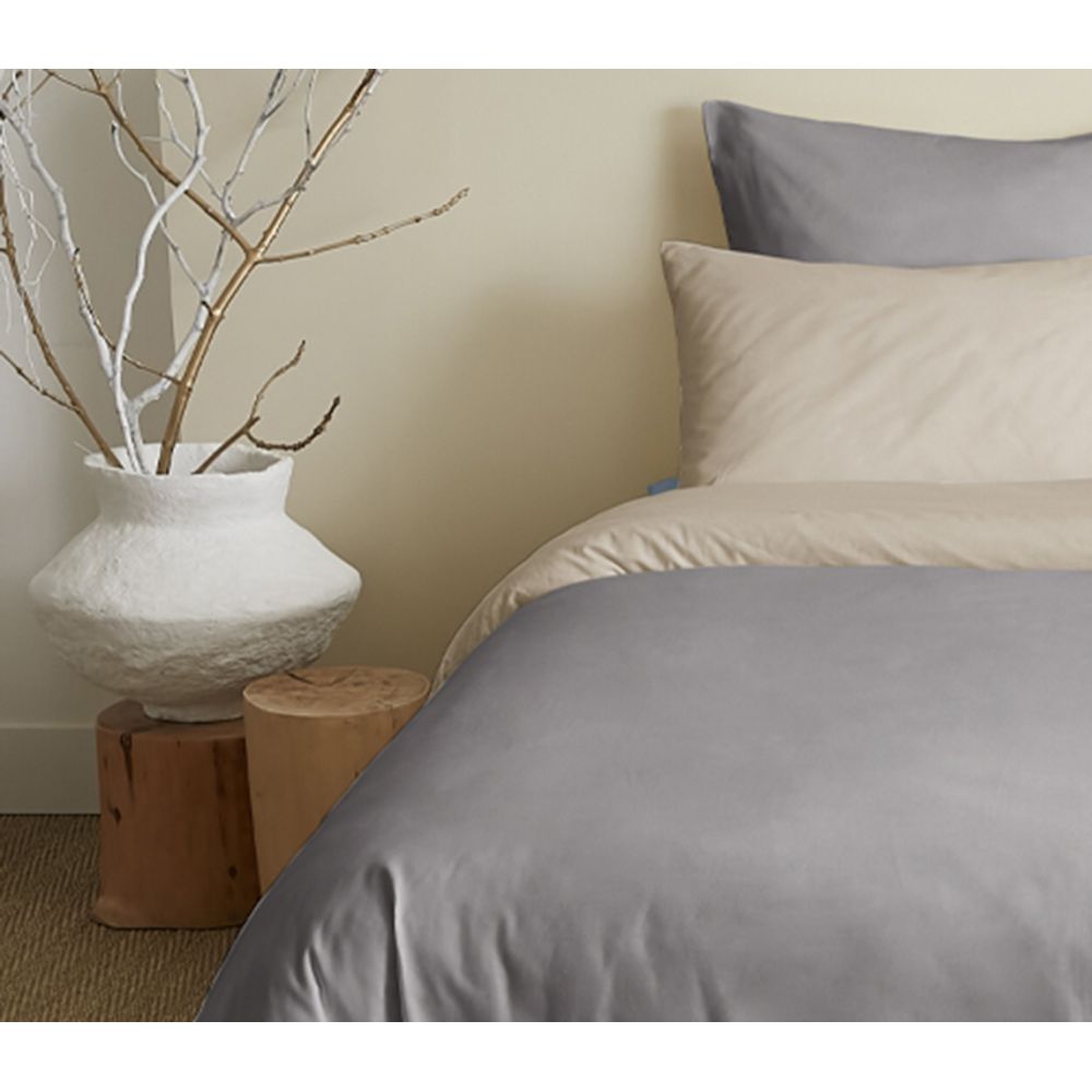 Pack 6 pièces Housse de couette 220 x 240 cm - 100% coton / 57 fils/cm² - Taupe/Lin réversible Bicolore