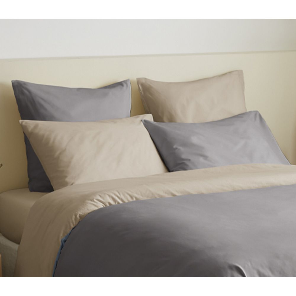 Pack 6 pièces Housse de couette 220 x 240 cm - 100% coton / 57 fils/cm² - Taupe/Lin réversible Bicolore