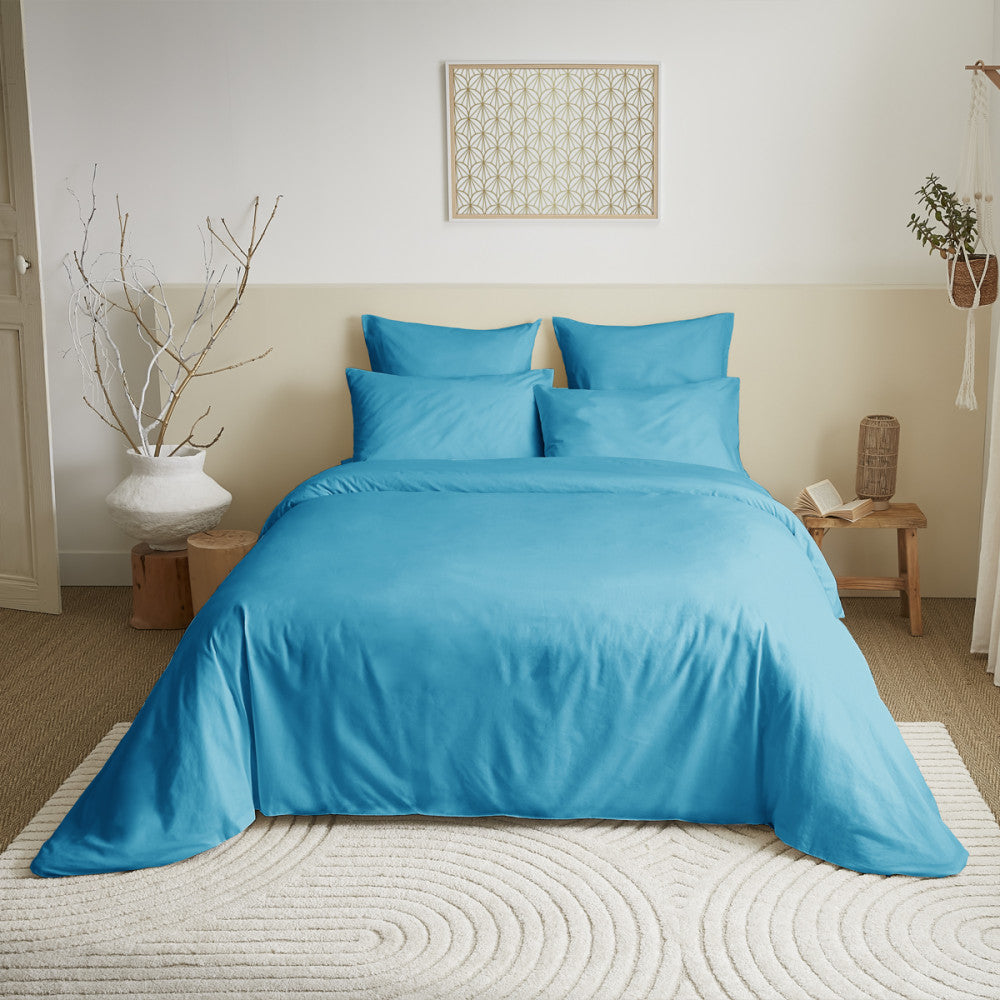 Pack 6 pièces Housse de couette 240 x 220 cm pour lit 140 x 190 cm - 100% coton / 57 fils/cm² - unicolore Turquoise