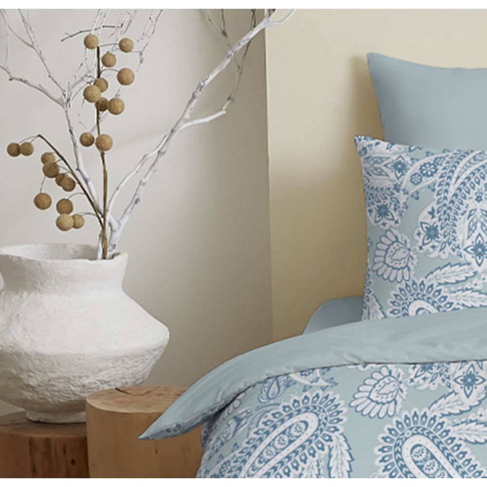 Pack 4 pièces Housse de couette réversible 90 x 190 cm - 100% coton / 57 fils/cm² - Cachemire bleu
