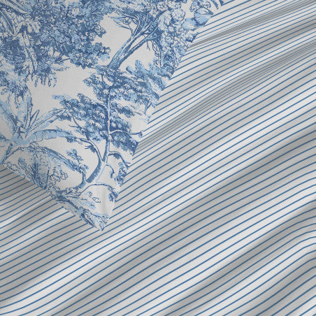 Pack Complet Housse de couette  Imprimé 140 x 200 cm - Drap housse 90 x 190 cm - 100% coton / 57 fils/cm² - ADAMA AZUR