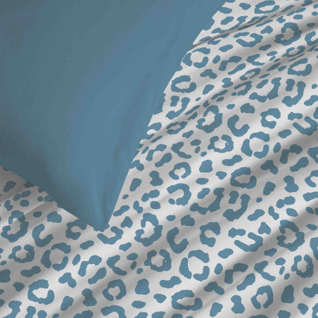 Pack Complet Housse de couette  Imprimé 140 x 200 cm - Drap housse 90 x 190 cm - 100% coton / 57 fils/cm² - DIANA BLEU