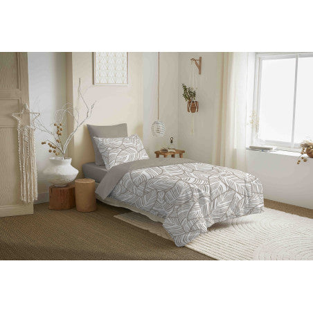 Pack Complet Housse de couette  Imprimé 140 x 200 cm - Drap housse 90 x 190 cm - 100% coton / 57 fils/cm² - FIRA NATUREL