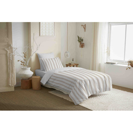Pack Complet Housse de couette  Imprimé 140 x 200 cm - Drap housse 90 x 190 cm - 100% coton / 57 fils/cm² - FLORENCE NATUREL