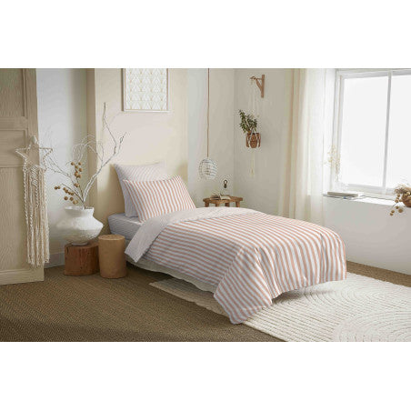 Pack Complet Housse de couette  Imprimé 140 x 200 cm - Drap housse 90 x 190 cm - 100% coton / 57 fils/cm² - PALERME BLUSH