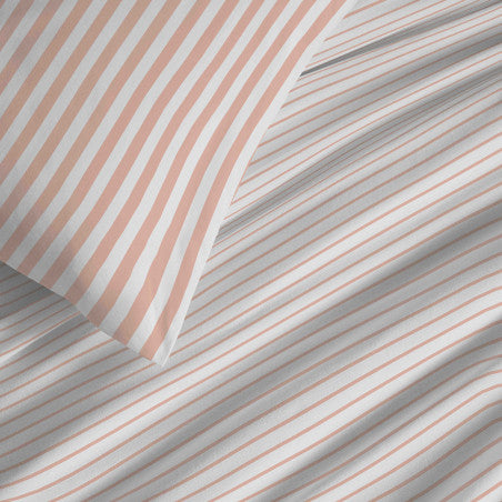 Pack Complet Housse de couette  Imprimé 140 x 200 cm - Drap housse 90 x 190 cm - 100% coton / 57 fils/cm² - PALERME BLUSH